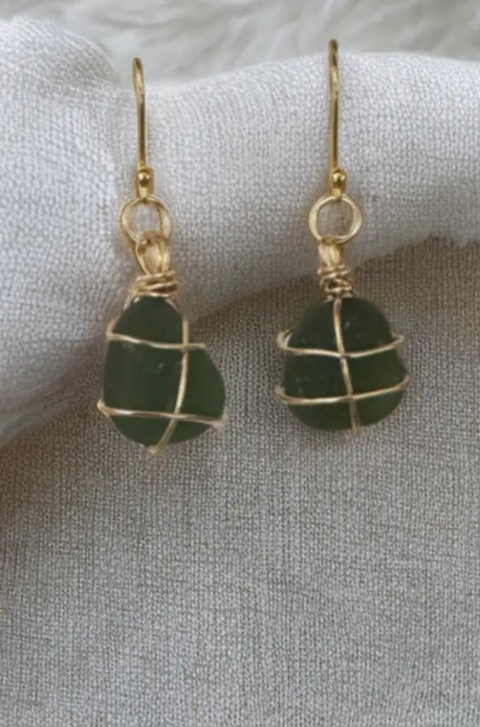 Sea Glass Gold-Plated Silver Earrings sustainable upcycled jewelry handmade by The Big Little Shop in Dubai