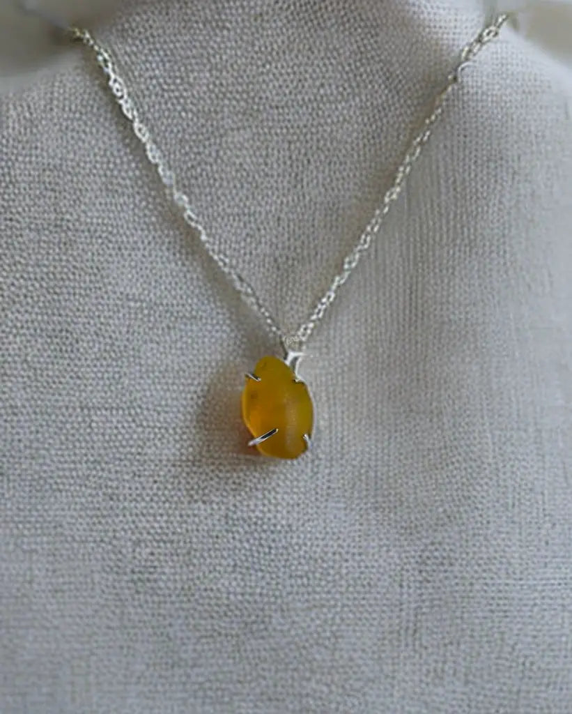 Rare Yellow Sea Glass Silver Necklace - sustainable upcycled jewelry handmade by The Big Little Shop in Dubai