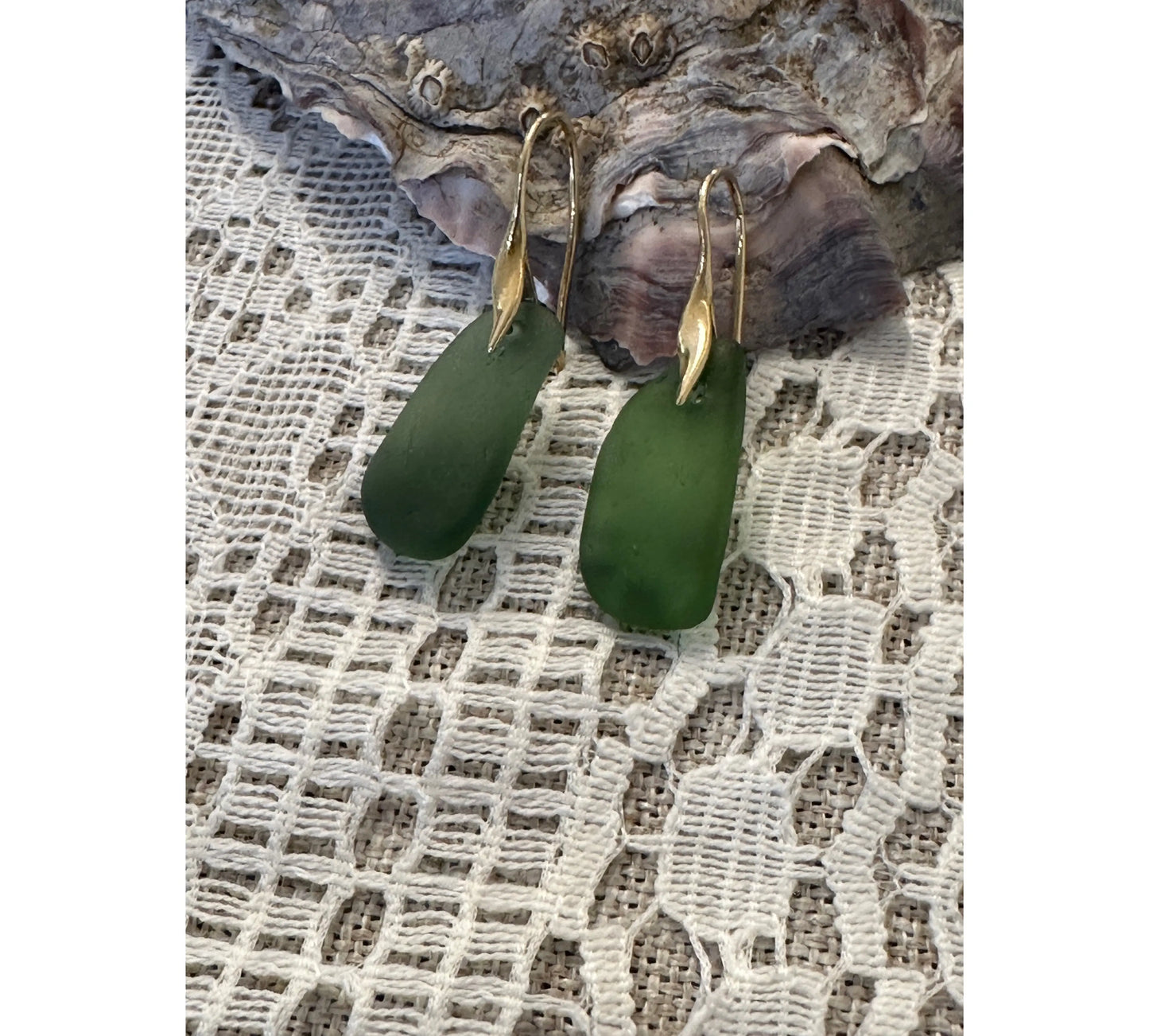 Sea Glass Silver Earrings- Gold plated The Big Little Shop