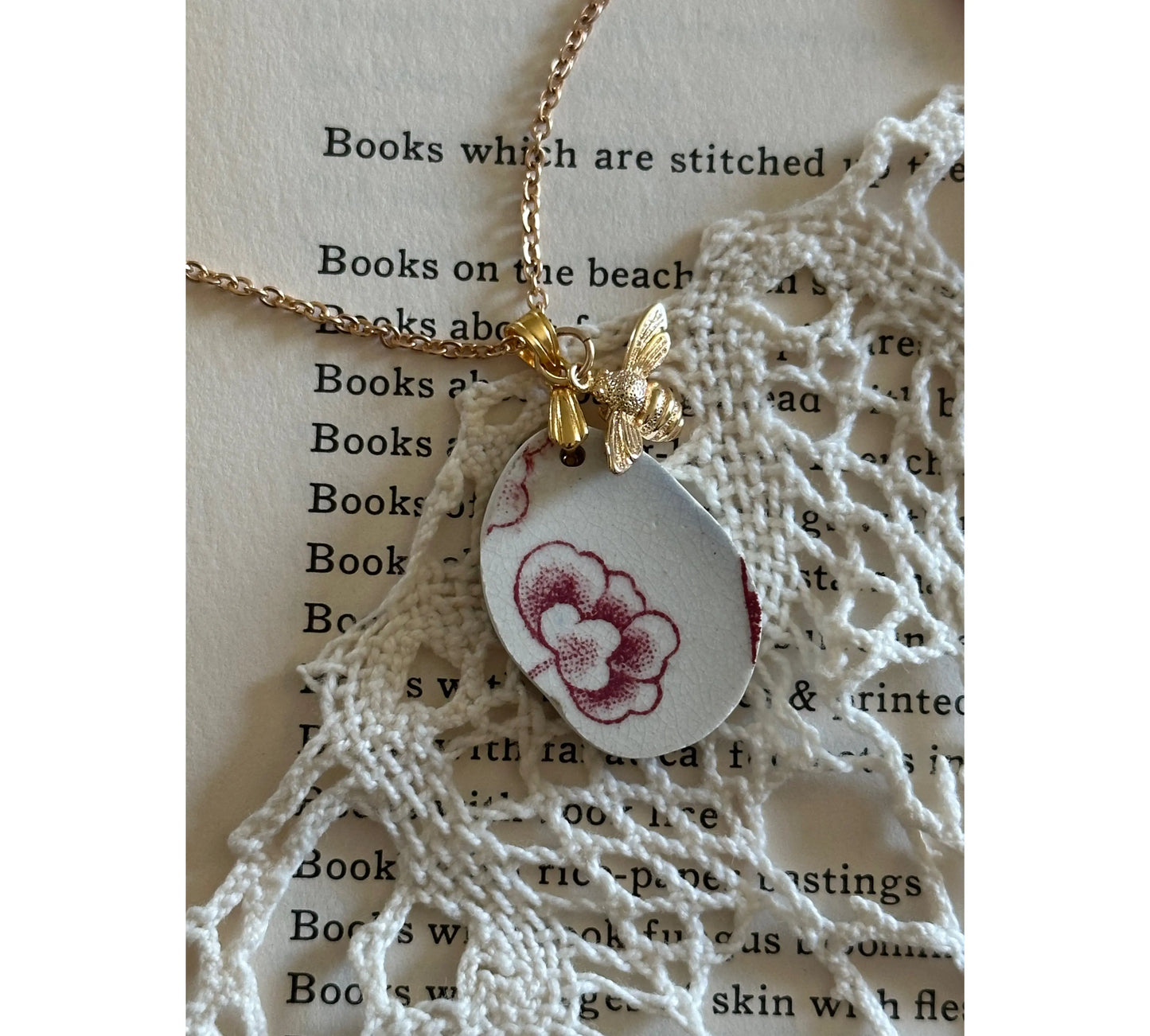 Handmade Sea Pottery Necklace Gold-plated