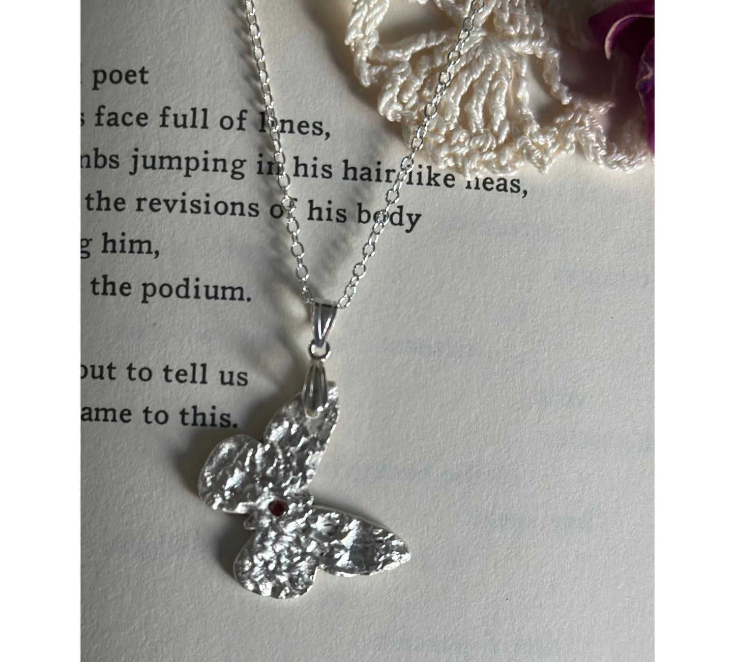 Handmade Silver Butterfly Necklace with gemstone The Big Little Shop