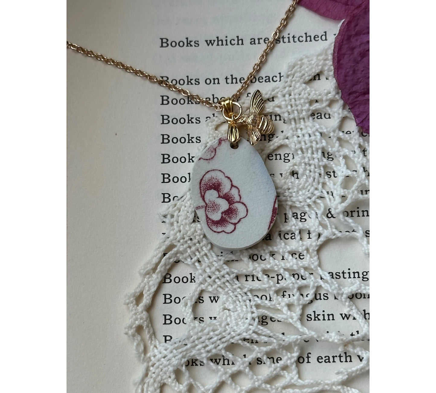 Handmade Sea Pottery Necklace Gold-plated