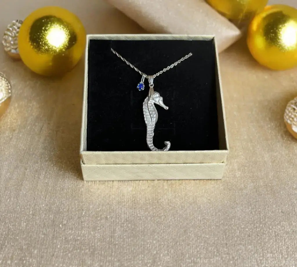 Silver Seahorse & Blue Sea Glass Necklace The Big Little Shop