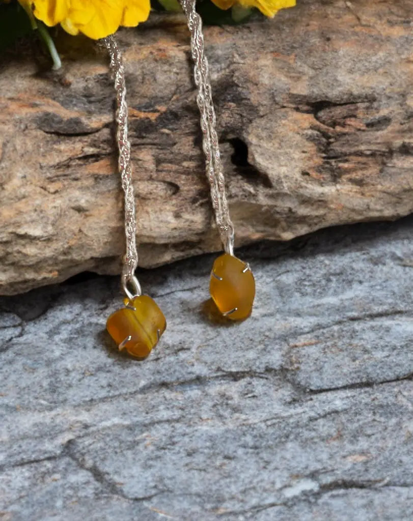 Rare Yellow Sea Glass Silver Necklace -sustainable upcycled jewelry handmade by The Big Little Shop in Dubai