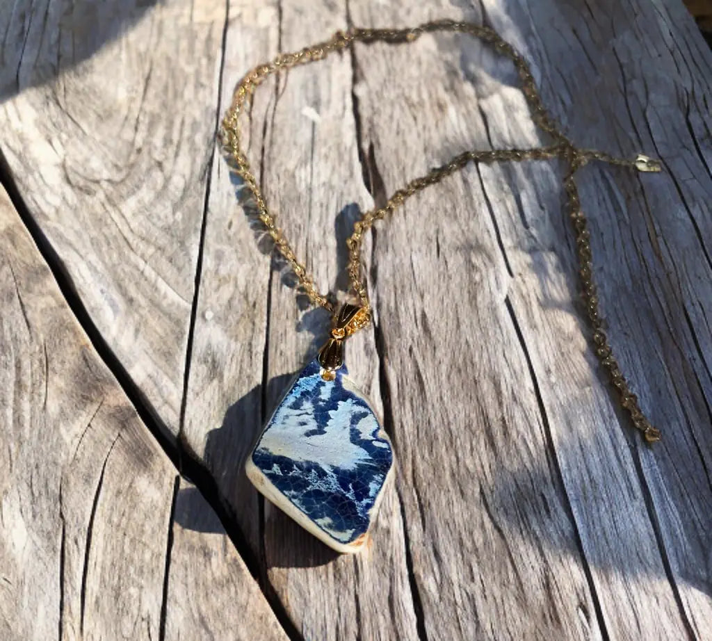 Handmade Sea Pottery Gold-plated Necklace Sustainable Jewelry by The Big Little Shop in Dubai
