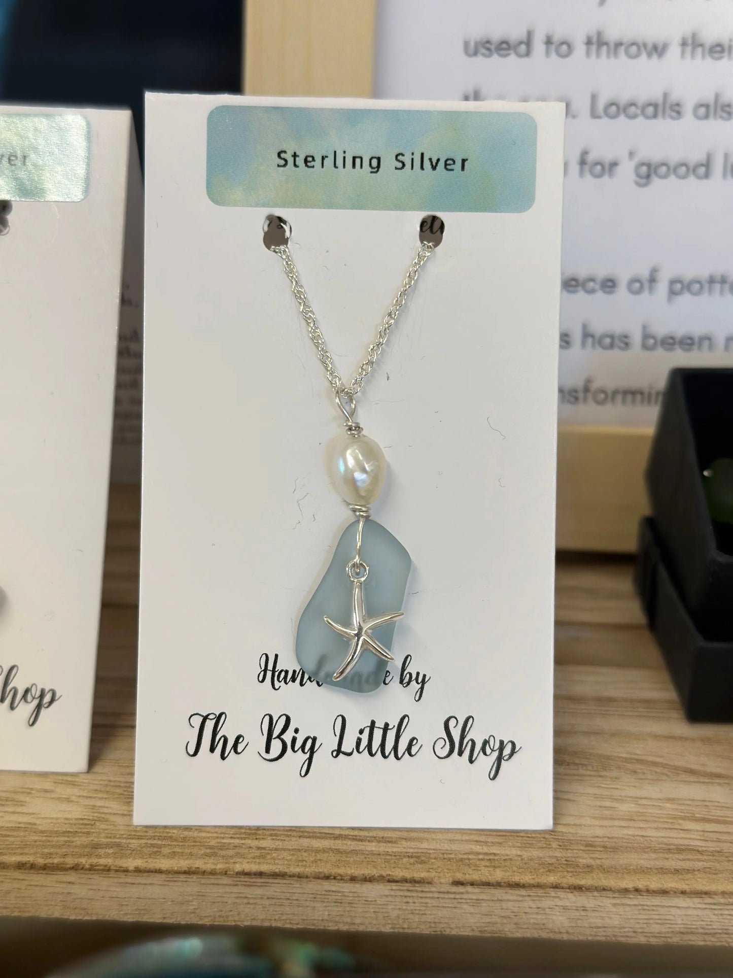 SOLD OUT - Blue Sea Glass & Pearl Silver Necklace The Big Little Shop
