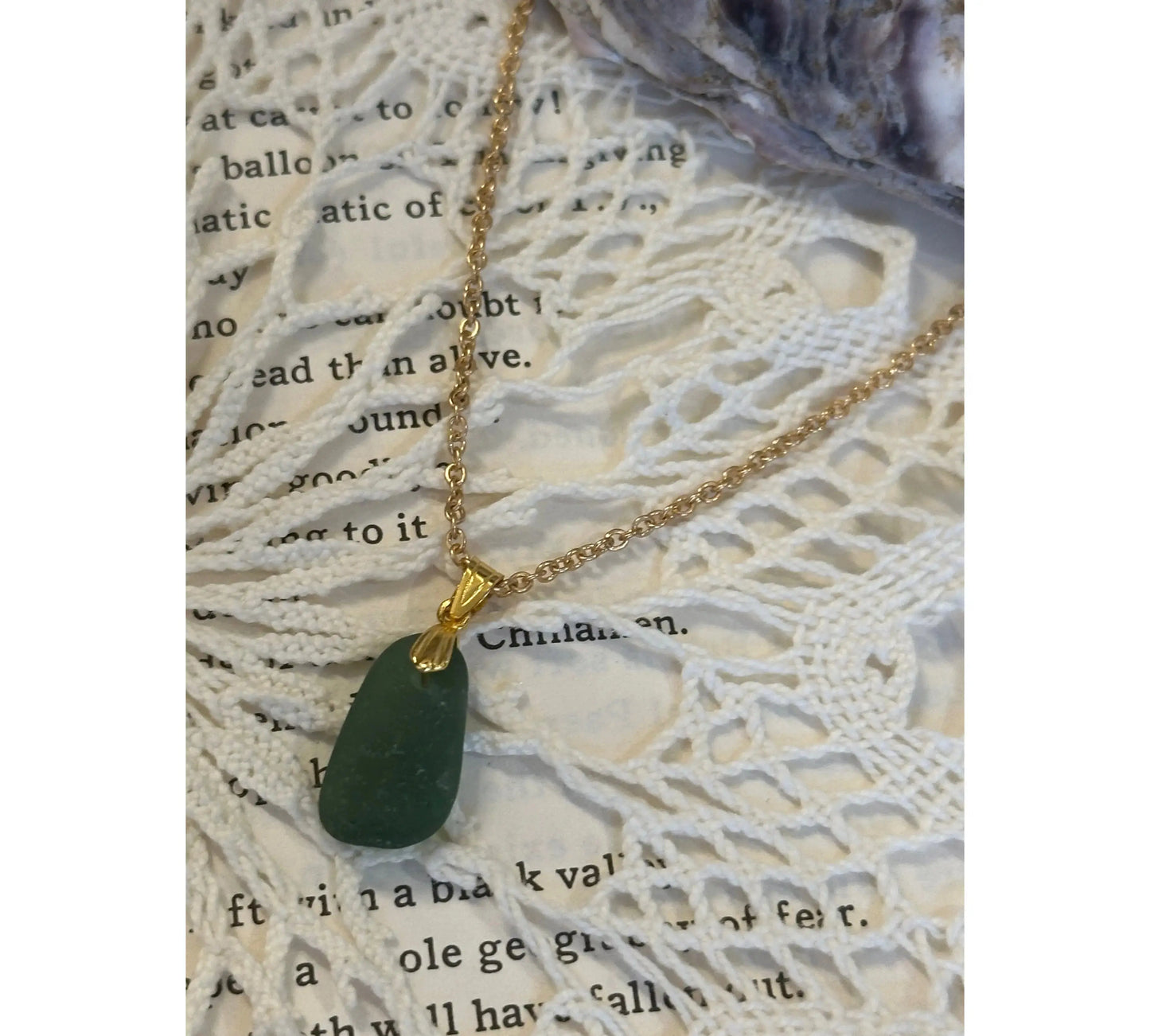 Green Sea Glass Gold-plated Necklace The Big Little Shop