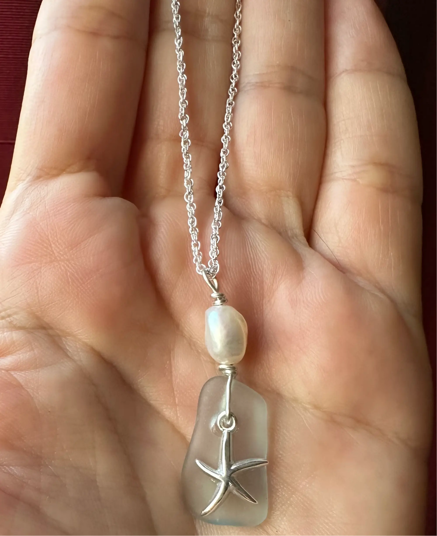 SOLD OUT - Blue Sea Glass & Pearl Silver Necklace The Big Little Shop