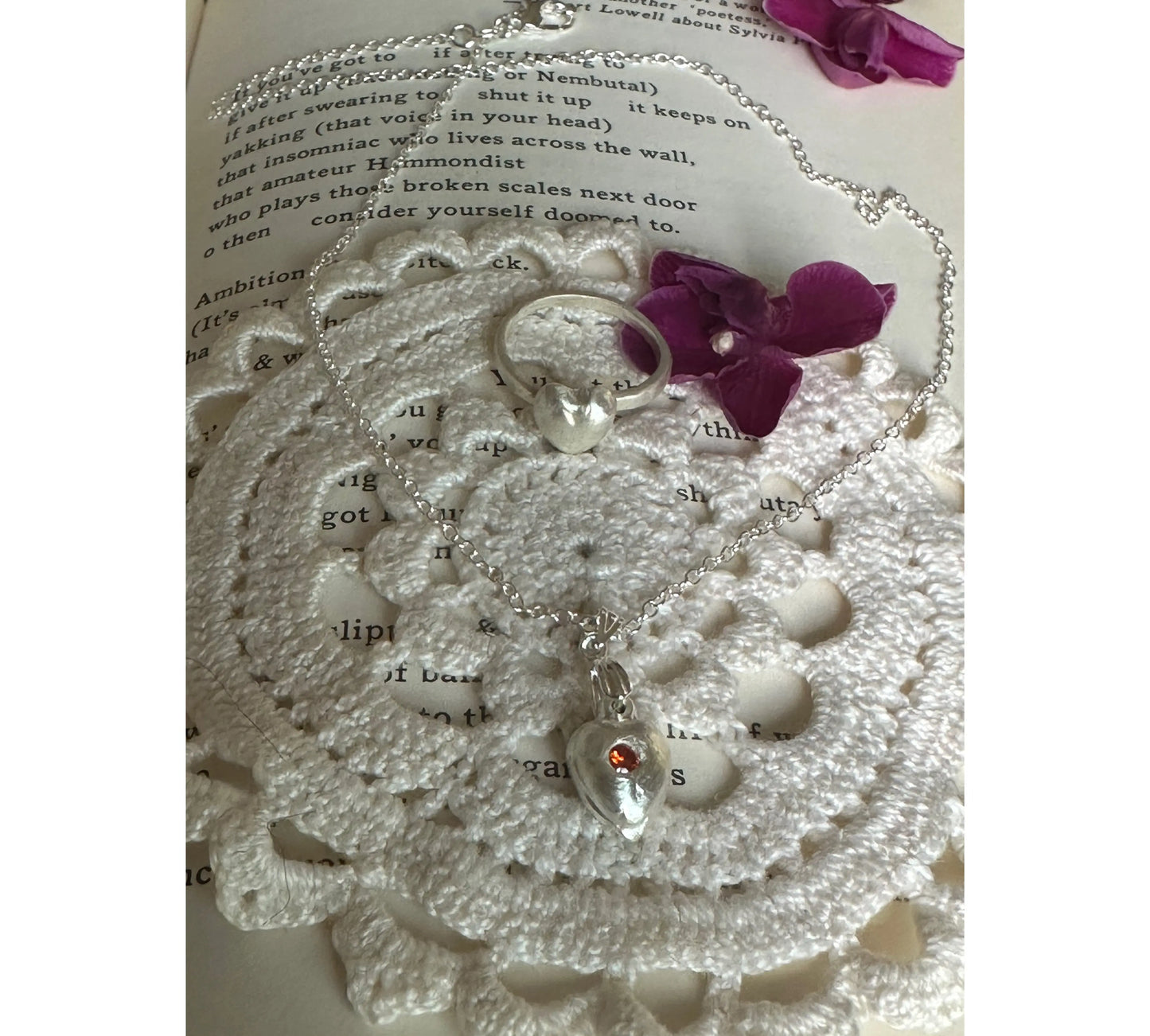 Handmade Silver Heart Necklace and Ring Set The Big Little Shop
