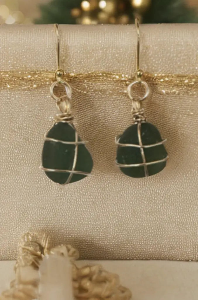 Sea Glass Gold-Plated Silver Earrings sustainable upcycled jewelry handmade by The Big Little Shop in Dubai