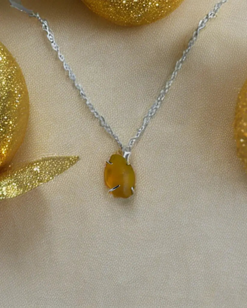 Rare Yellow Sea Glass Silver Necklace - sustainable upcycled jewelry handmade by The Big Little Shop in Dubai