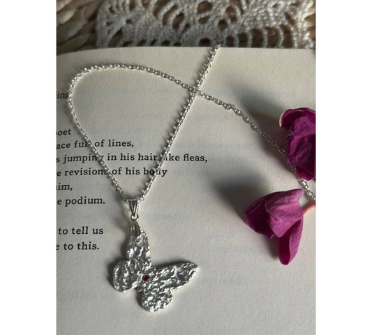 Handmade Silver Butterfly Necklace with gemstone The Big Little Shop