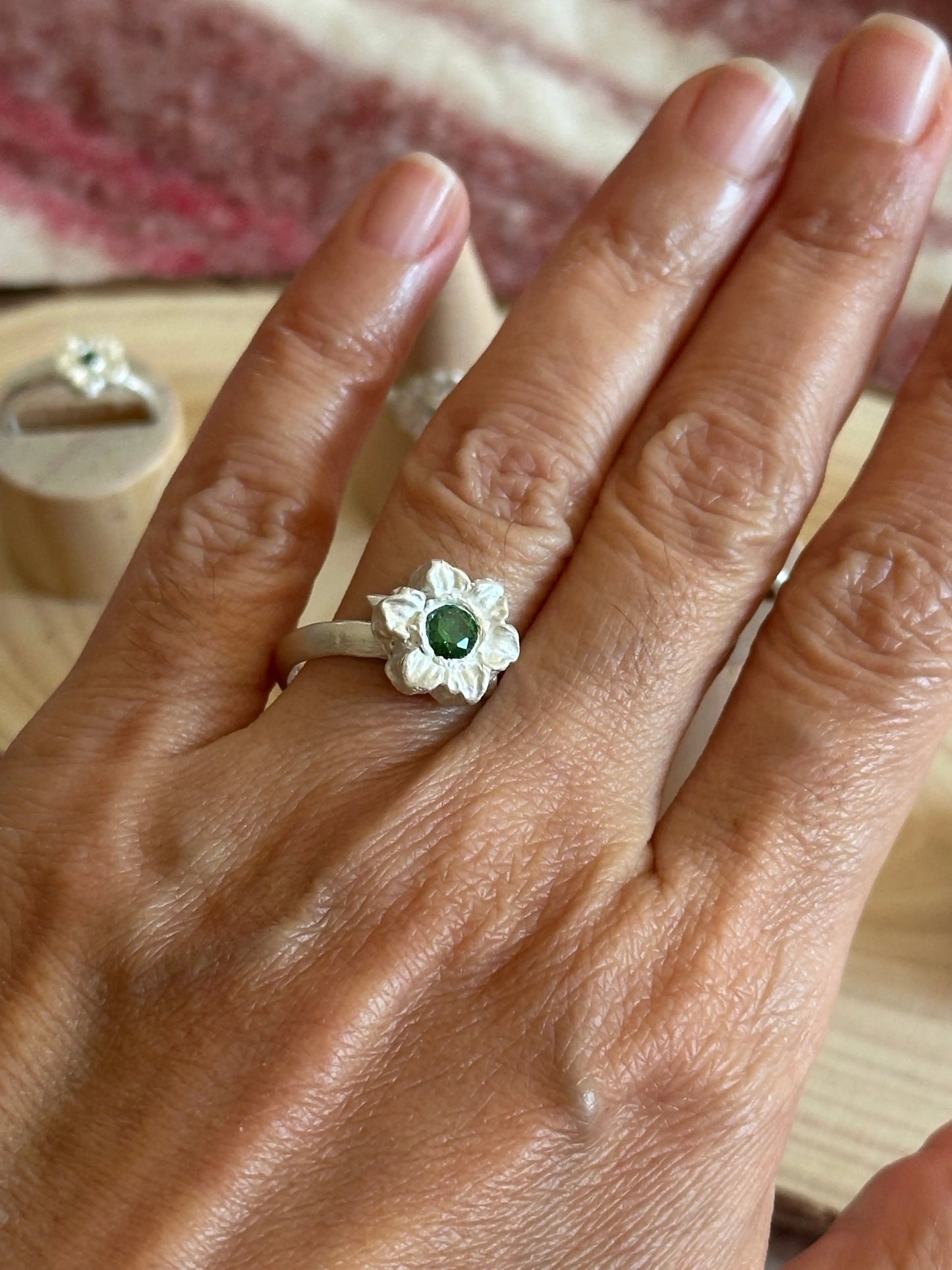 Handmade Flower Silver Ring with gemstone - Sustainable handmade silver jewelry by The Big Little Shop in Dubai