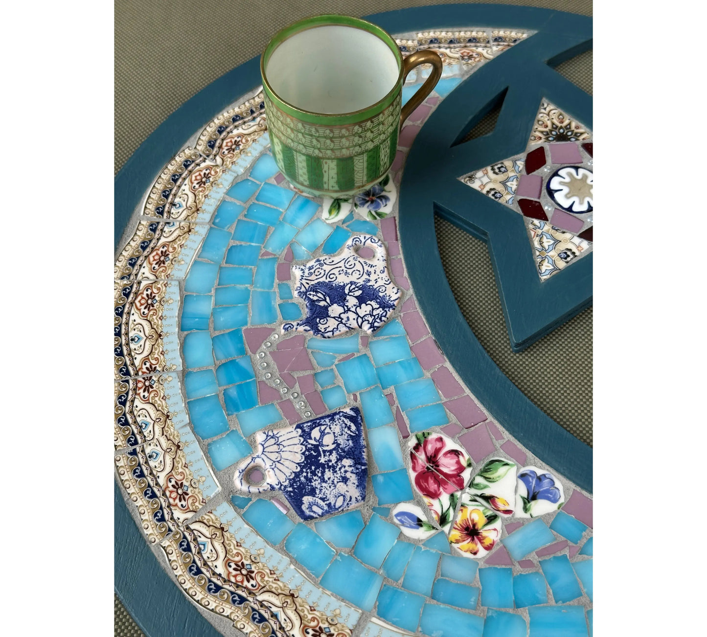Crescent Tea Ritual – Handmade Mosaic Tray