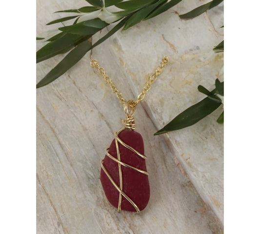 Ultra Rare Red Sea Glass Gold-filled Necklace The Big Little Shop