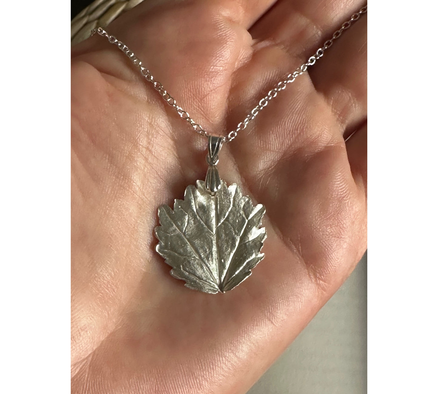 Handmade Silver Hibiscus Leaf Necklace- Sustainable handmade silver jewelry by The Big Little Shop in Dubai