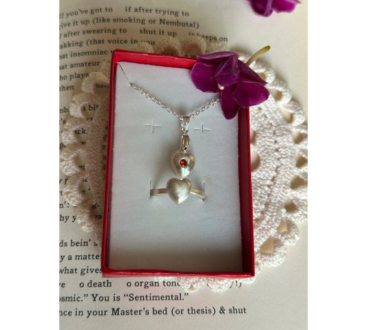 Handmade Silver Heart Necklace and Ring Set The Big Little Shop