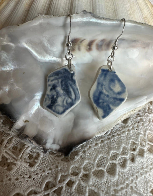 Sea Pottery Sterling Silver Earrings - sustainable upcycled jewelry handmade by The Big Little Shop in Dubai