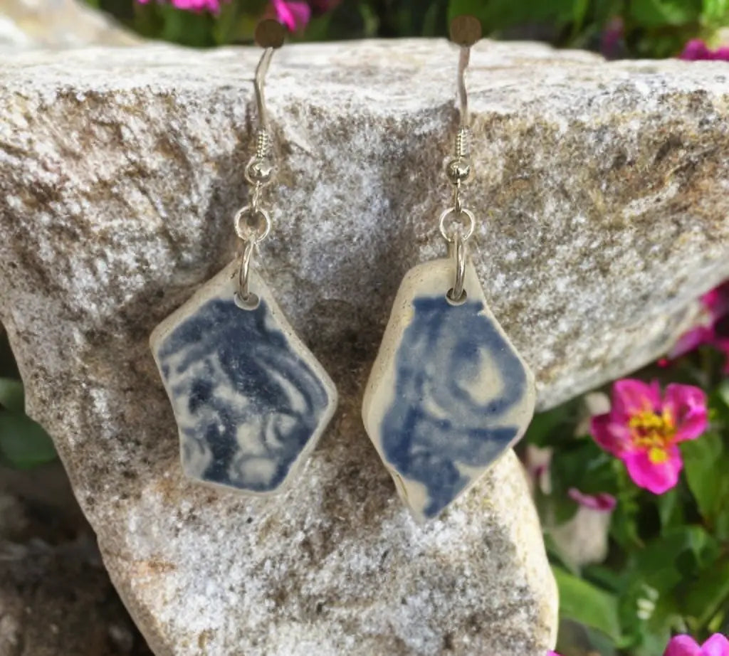 Sea Pottery Sterling Silver Earrings sustainable upcycled jewelry handmade by The Big Little Shop in Dubai