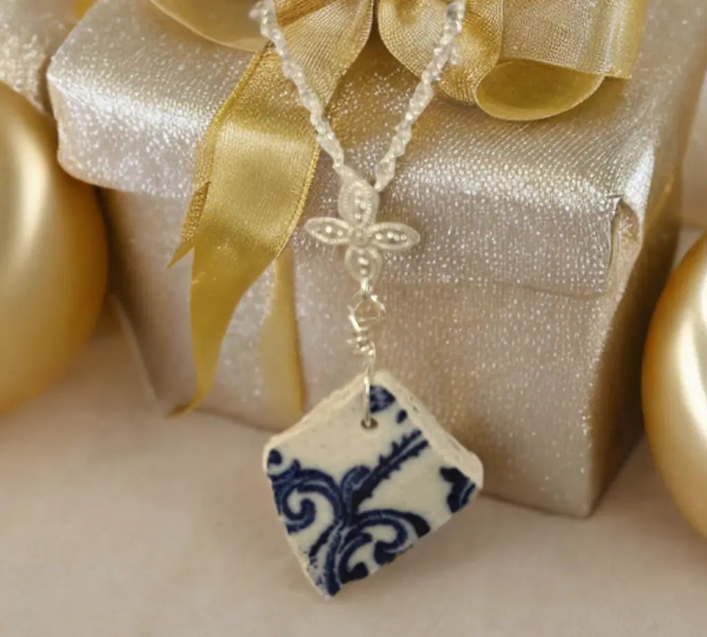 Sea Pottery Silver Necklace - sustainable upcycled jewelry handmade by The Big Little Shop in Dubai