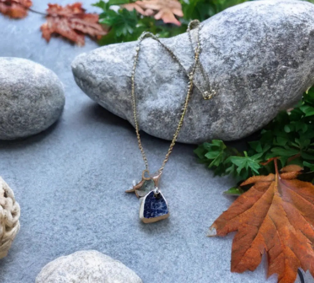 Handmade Sea Pottery Silver Necklace with Starfish Charm Sustainable Jewelry by The Big Little Shop in Dubai