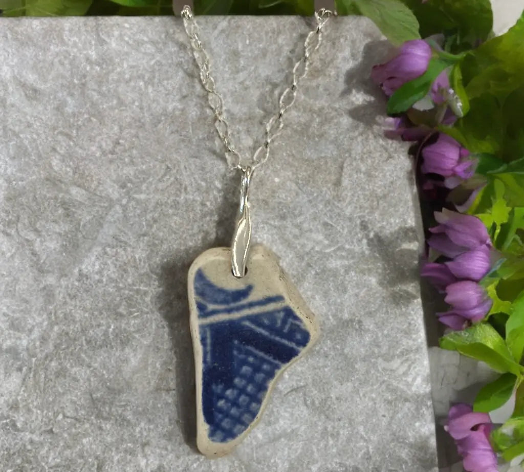 Sea Pottery Silver Necklace -sustainable upcycled jewelry handmade by The Big Little Shop in Dubai