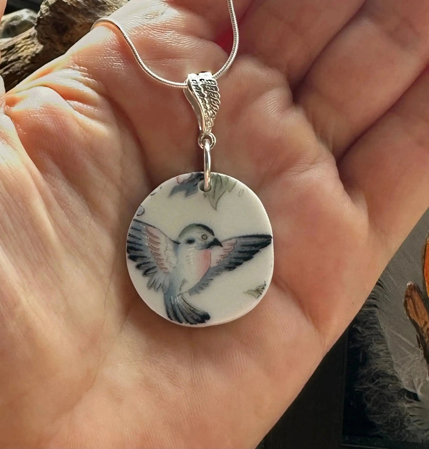 Silver Vintage Porcelain Plate Necklace – Handmade Upcycled Jewelry