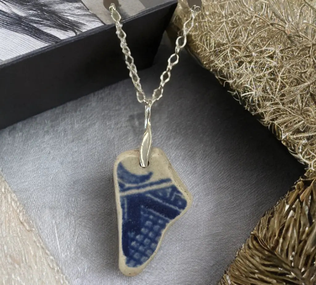 Sea Pottery Silver Necklace -sustainable upcycled jewelry handmade by The Big Little Shop in Dubai