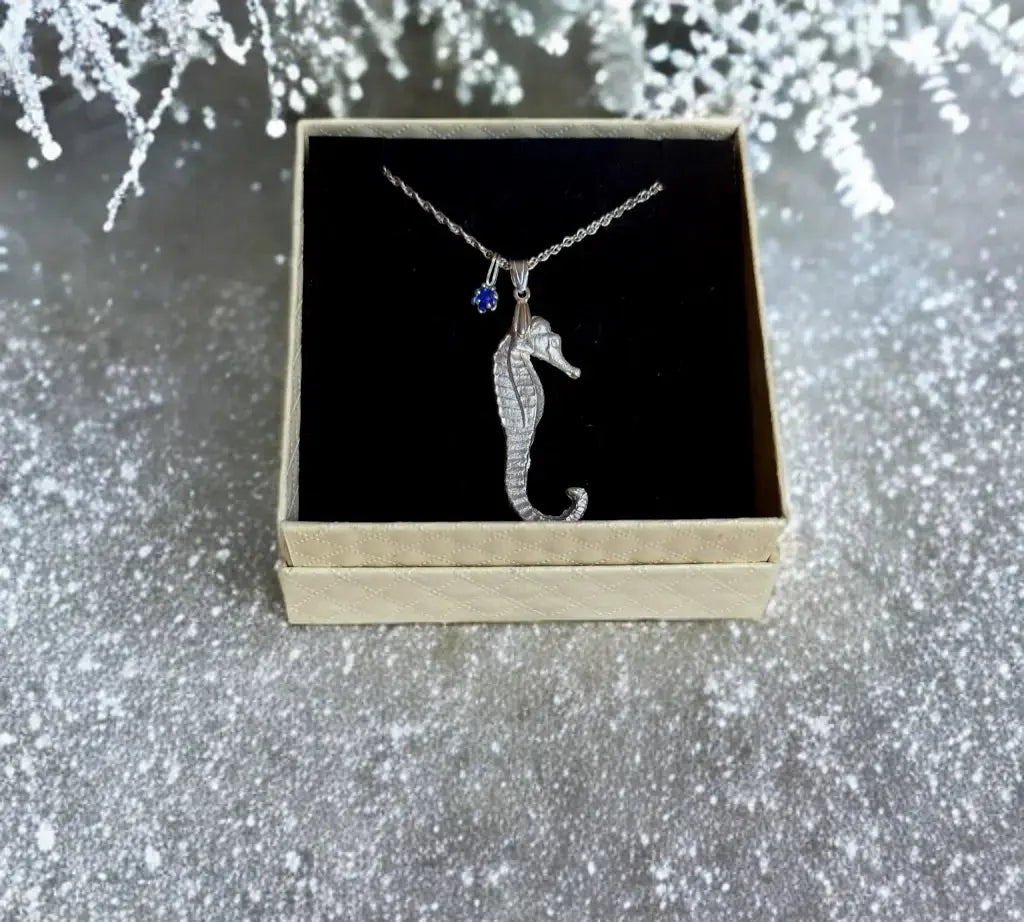 Silver Seahorse & Blue Sea Glass Necklace The Big Little Shop