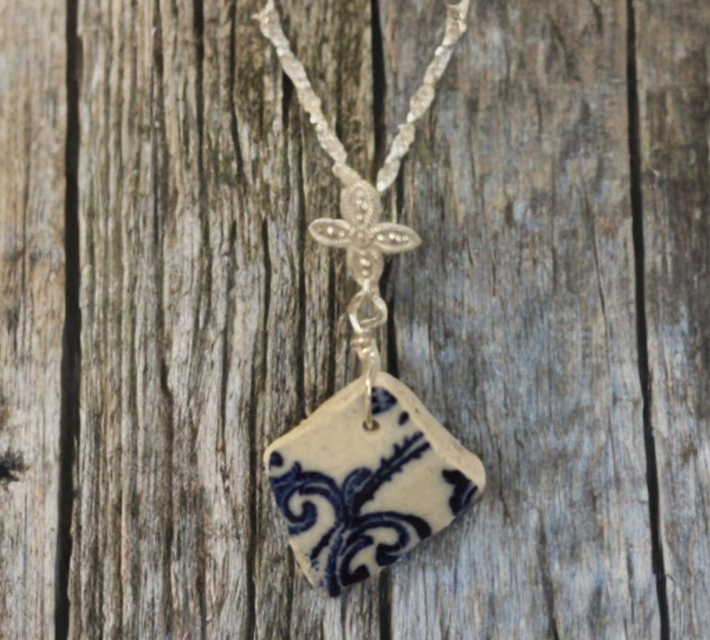 Sea Pottery Silver Necklace - sustainable upcycled jewelry handmade by The Big Little Shop in Dubai