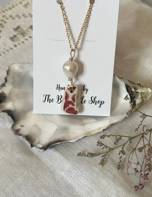 Sea Pottery with Pearl - Gold-plated sustainable upcycled jewelry handmade by The Big Little Shop in Dubai