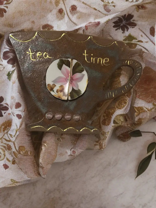 Tea Time – Handbuilt Ceramic Mosaic Wall Art (Floral Edition)