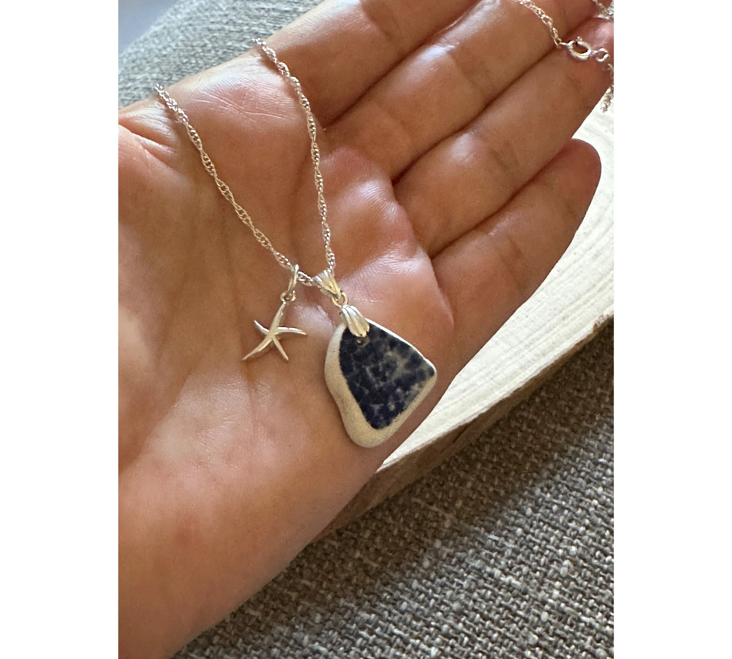 Handmade Sea Pottery Silver Necklace with Starfish Charm Sustainable Jewelry by The Big Little Shop in Dubai