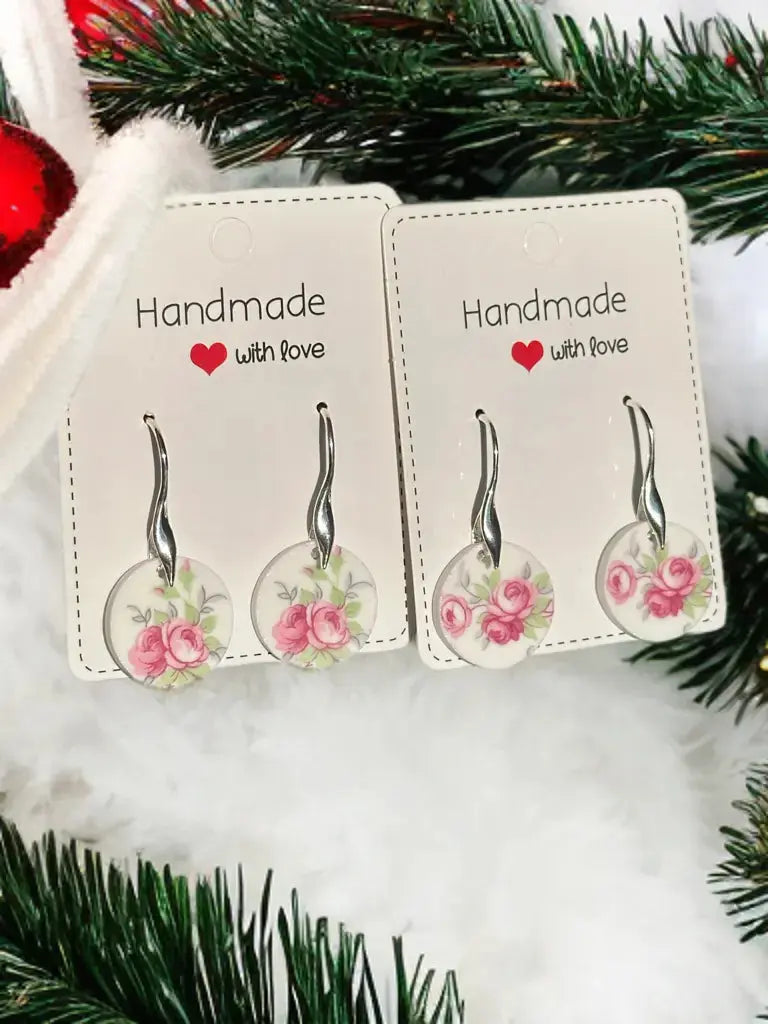 Silver Vintage China Plate Earrings – Handmade Upcycled Jewelry