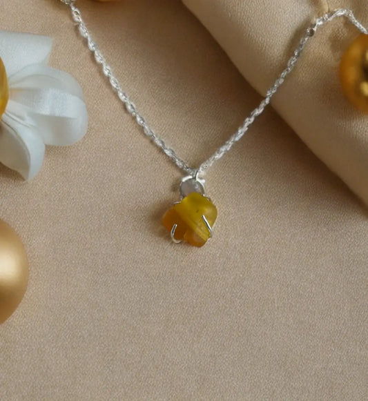 Rare Striped Yellow Seaglass Silver Necklace The Big Little Shop