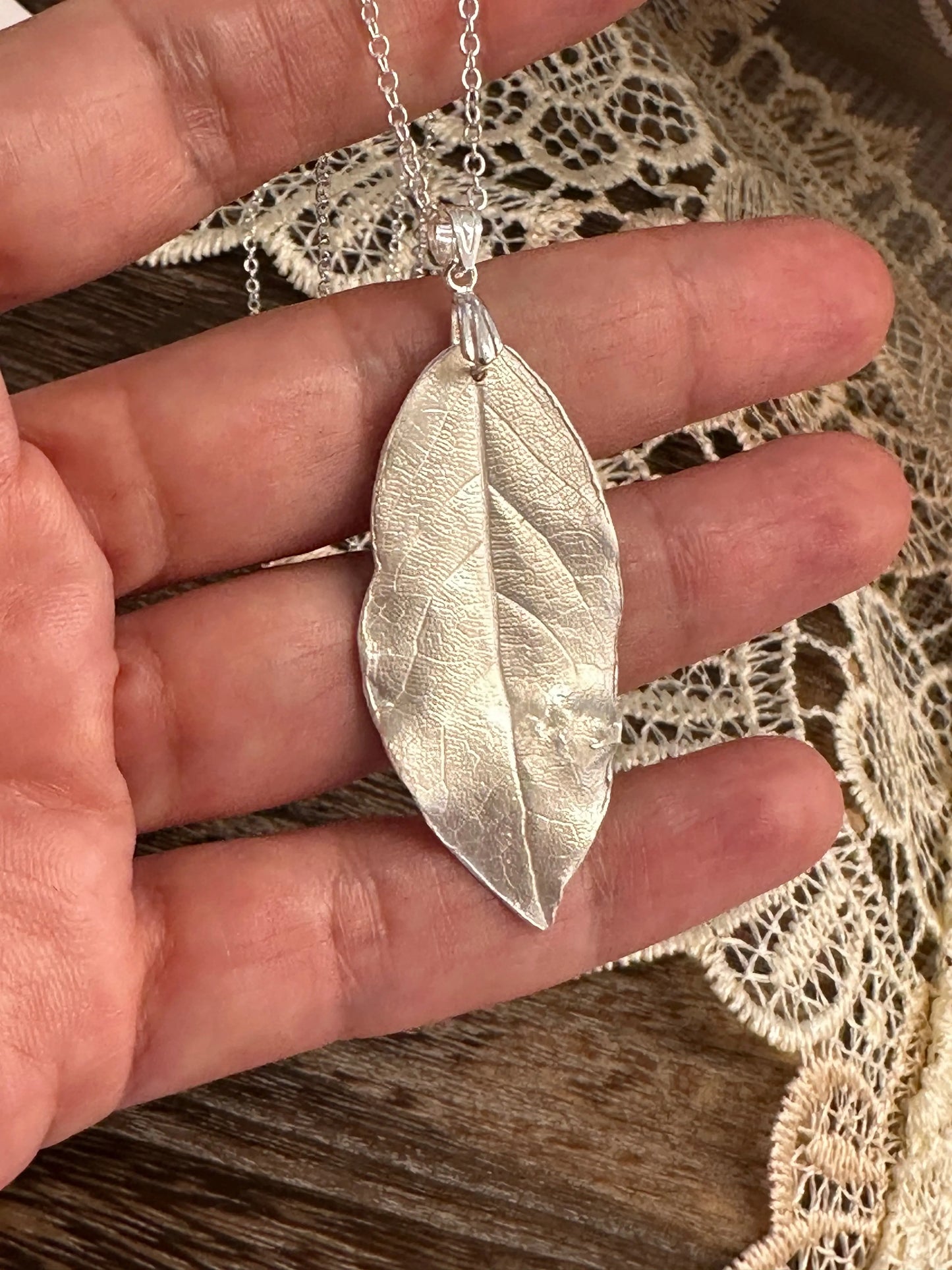 Handmade Silver Bay Leaf Necklace