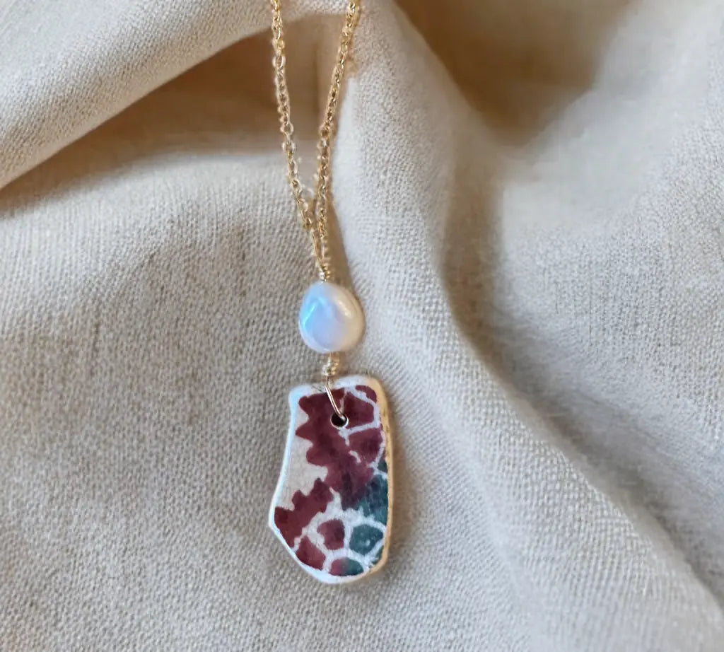 Sea Pottery Necklace with Pearl The Big Little Shop