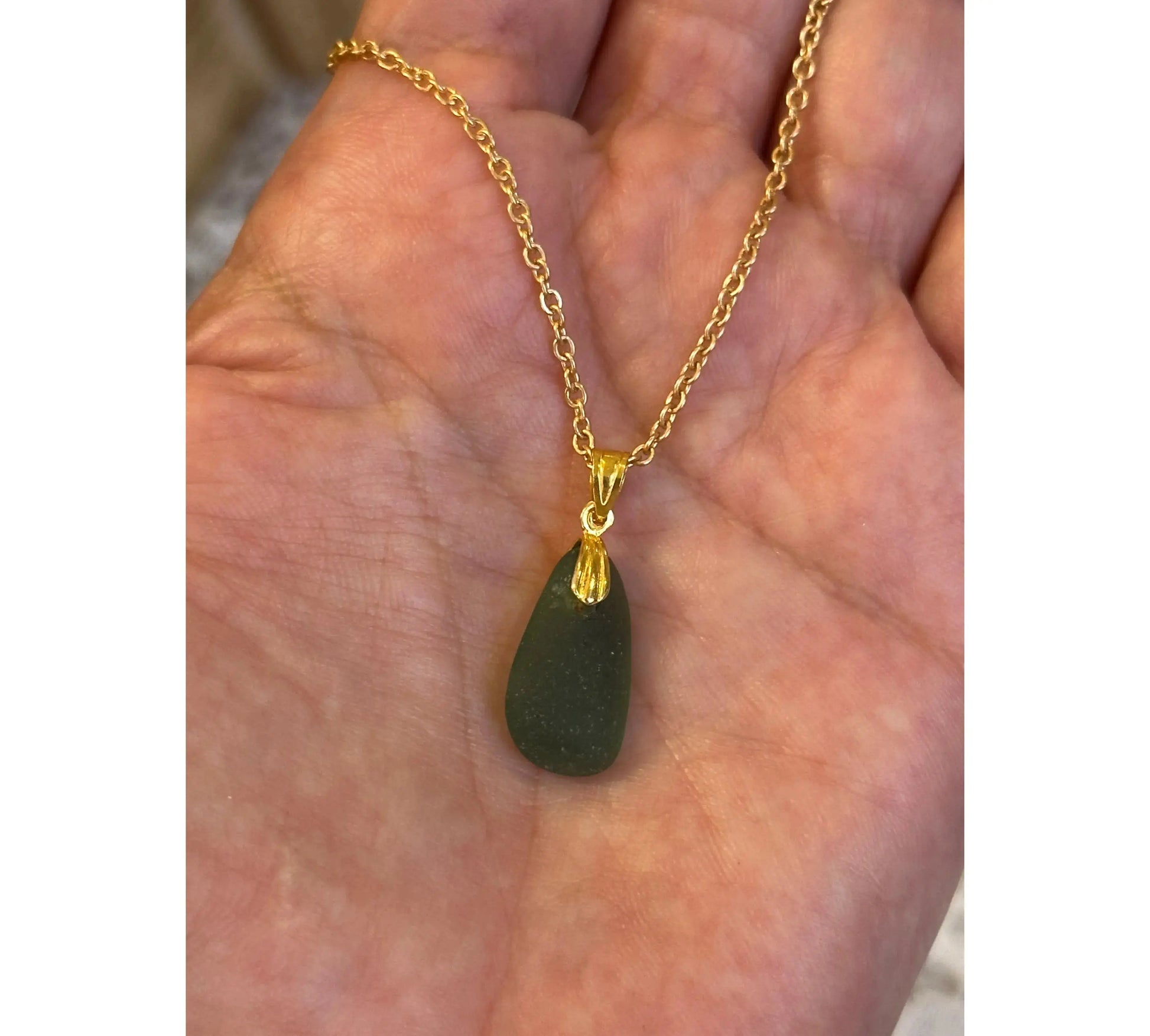 Green Sea Glass Gold-plated Necklace The Big Little Shop