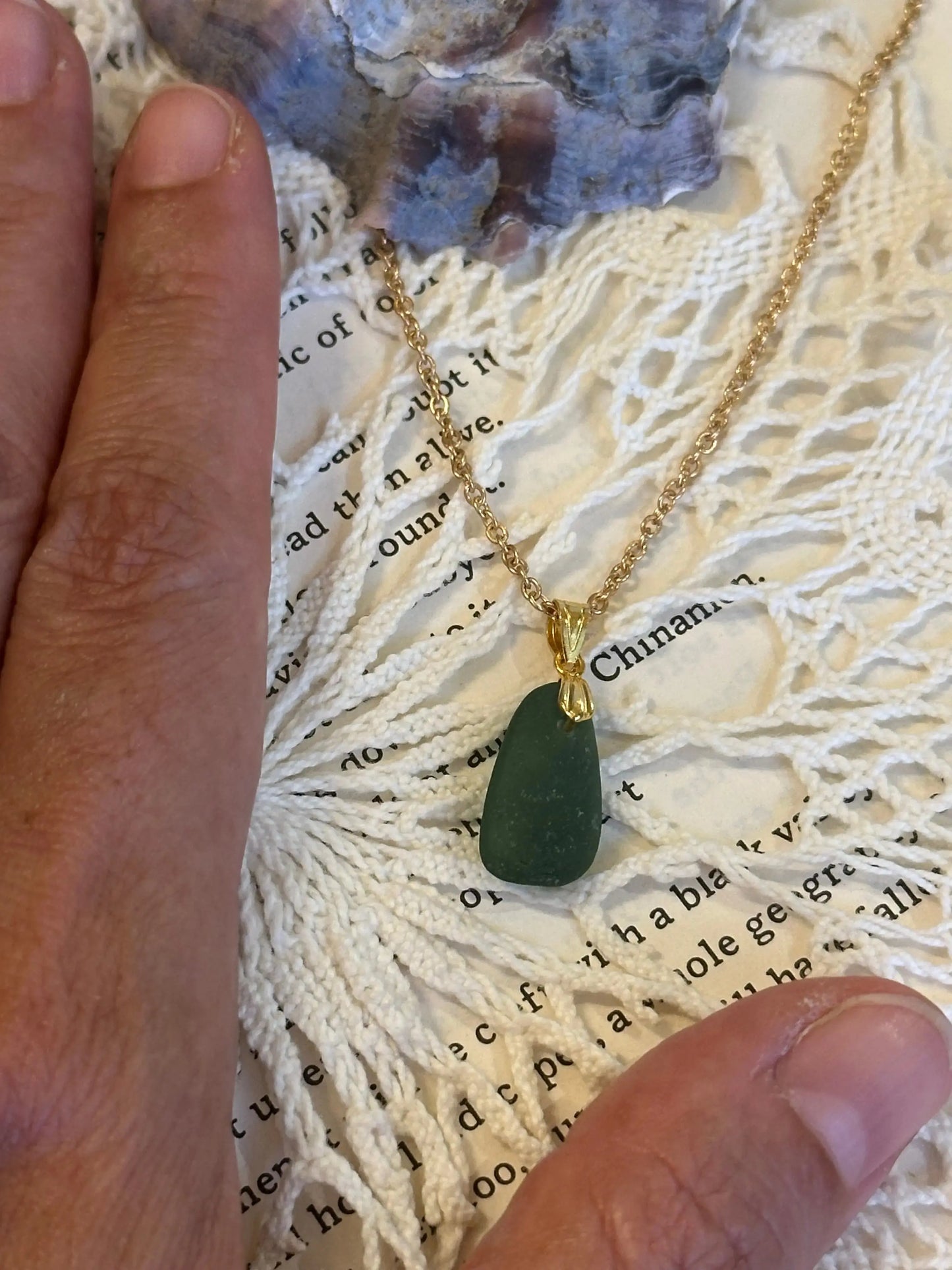 Green Sea Glass Gold-plated Necklace The Big Little Shop