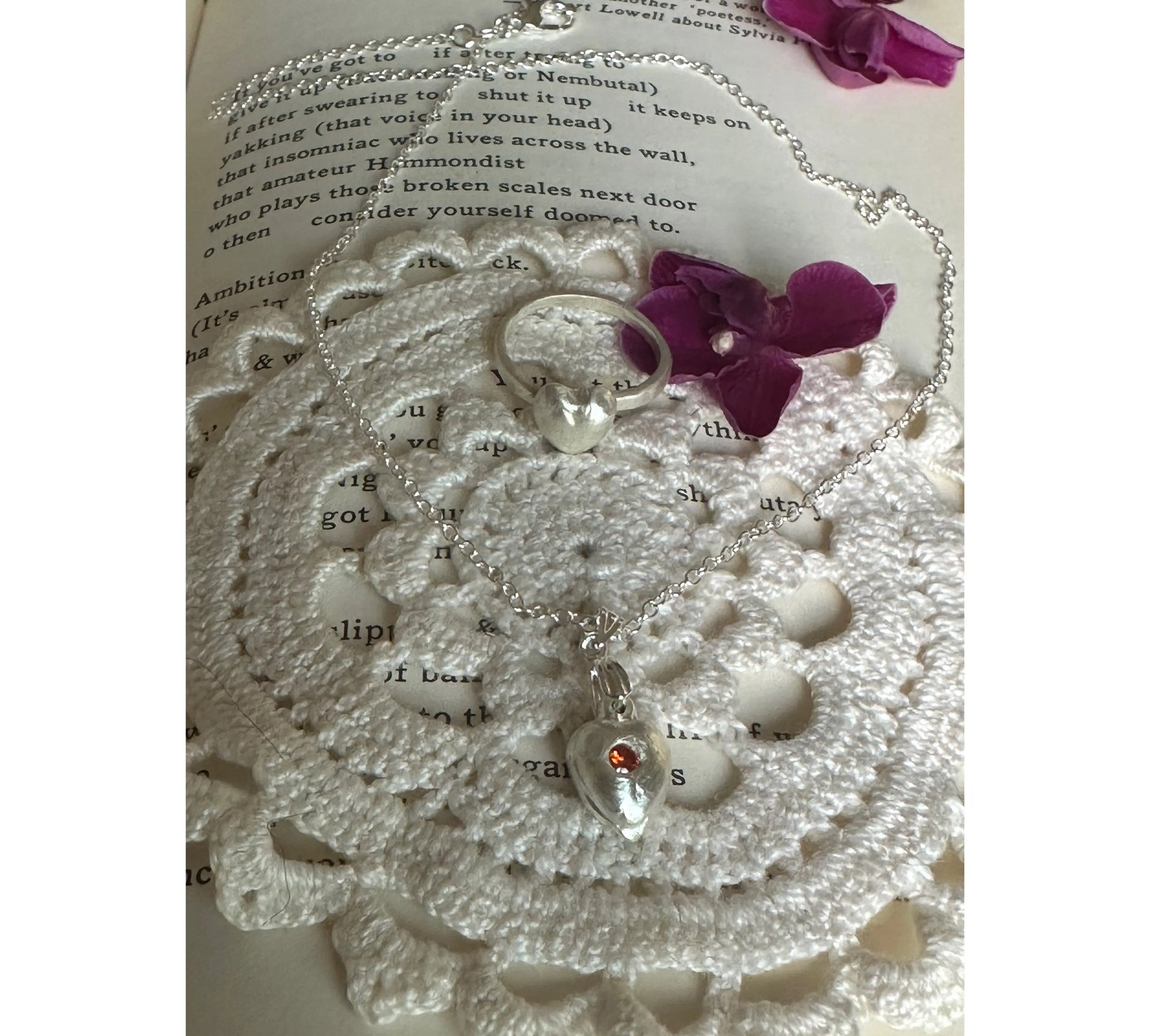 Handmade Silver Heart Necklace and Ring Set The Big Little Shop