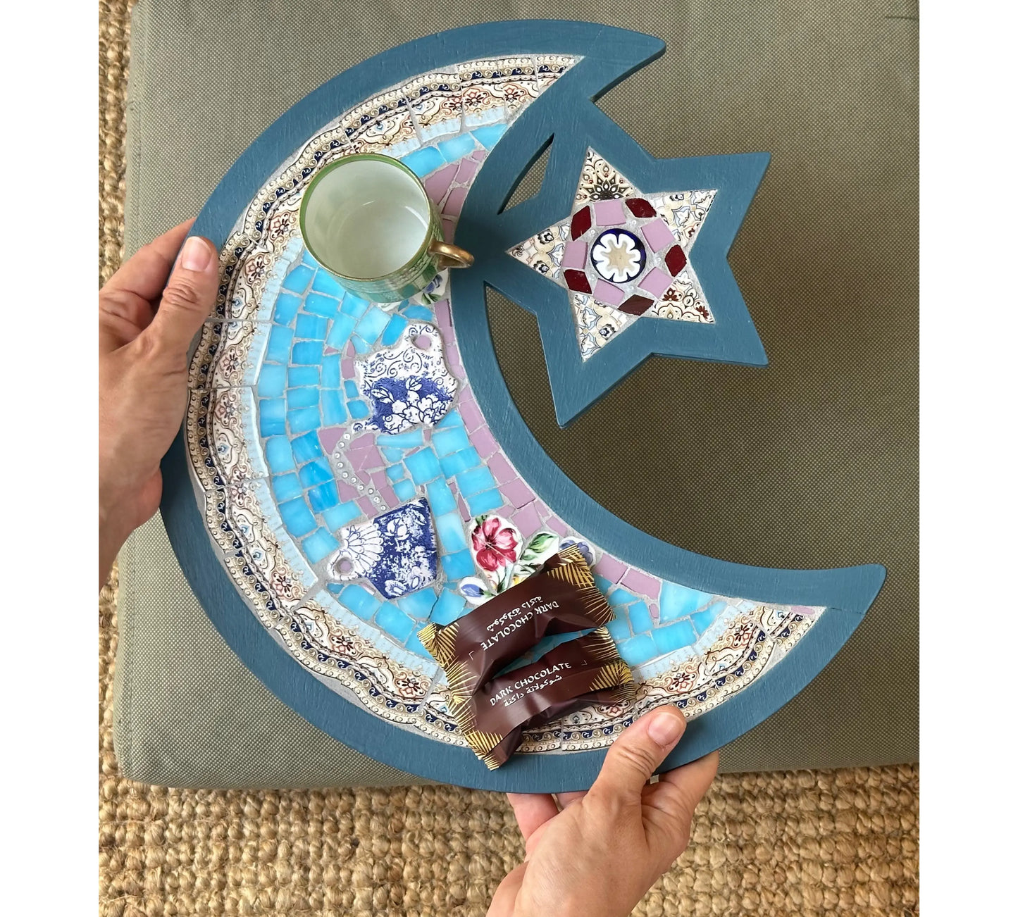 Crescent Tea Ritual – Handmade Mosaic Tray