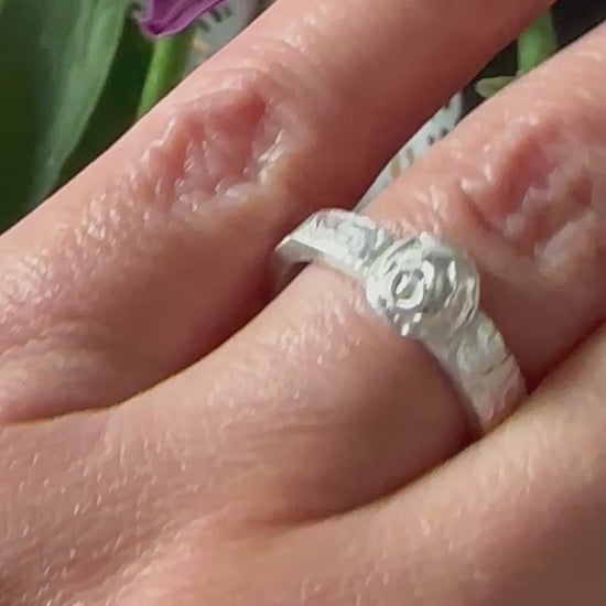 Handmade silver textured ring with rose - Sustainable handmade silver jewelry by The Big Little Shop in Dubai